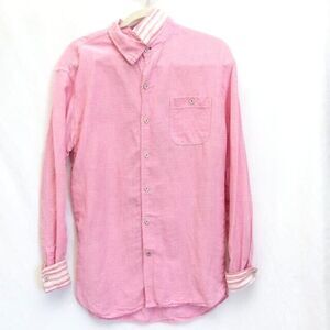 Tommy Bahama Button Up Shirt Size L Flip Reverse Cuff Pink Gingham Linen Tencel